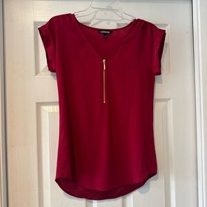 Express Red Short Sleeve Blouse with Zipper Detail